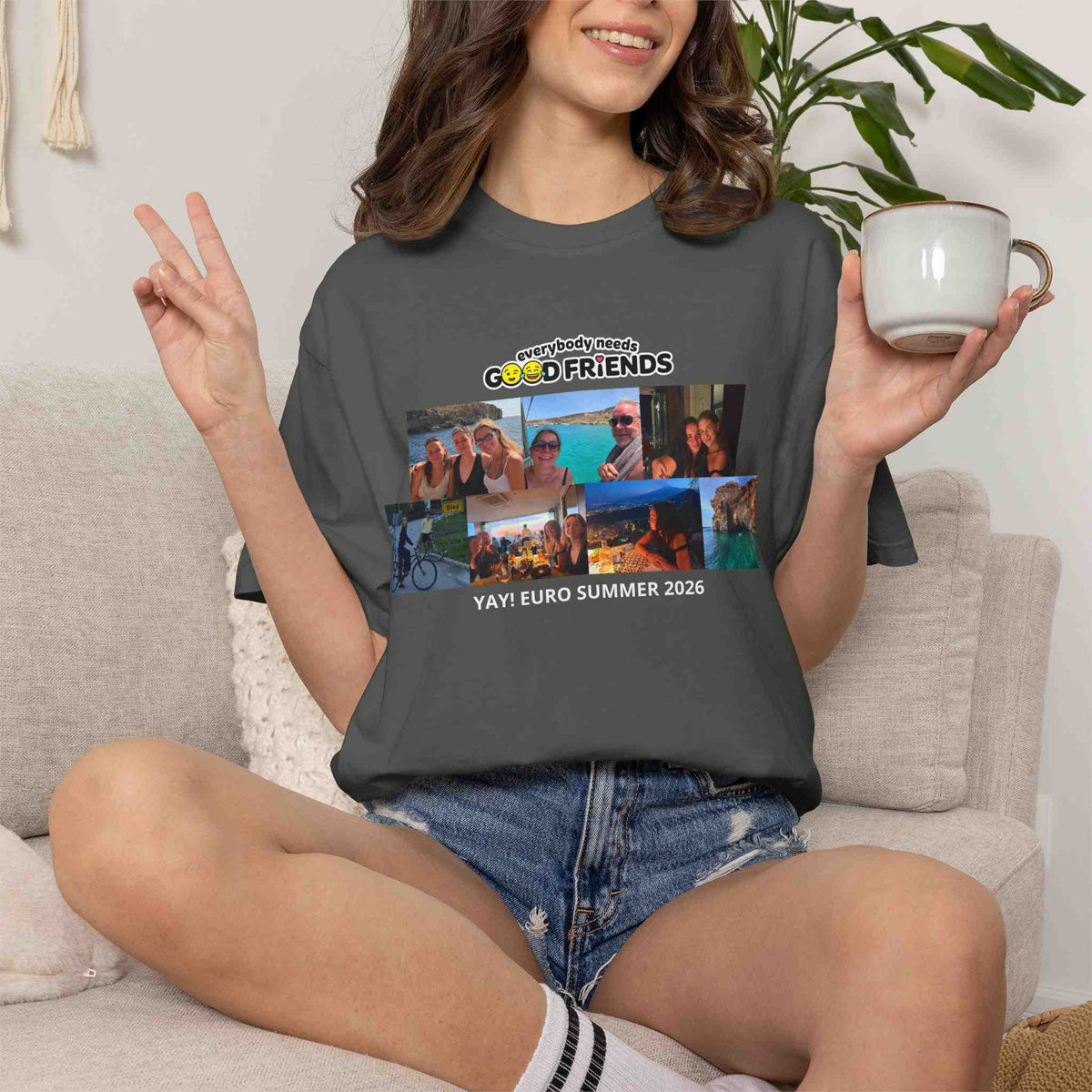 Custom White Photo Tee for Women - Layout 10 | Good Friends
